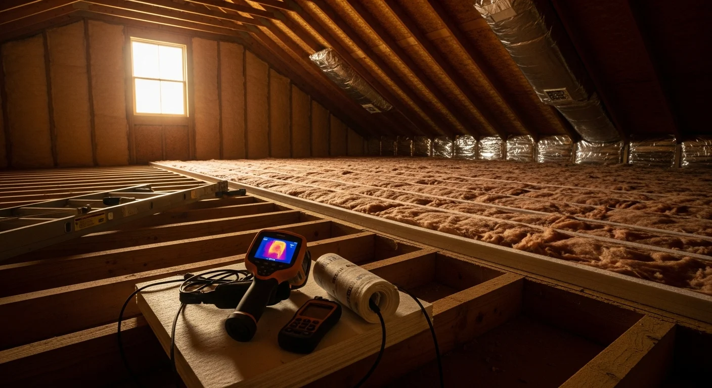 Energy auditor assessing home insulation