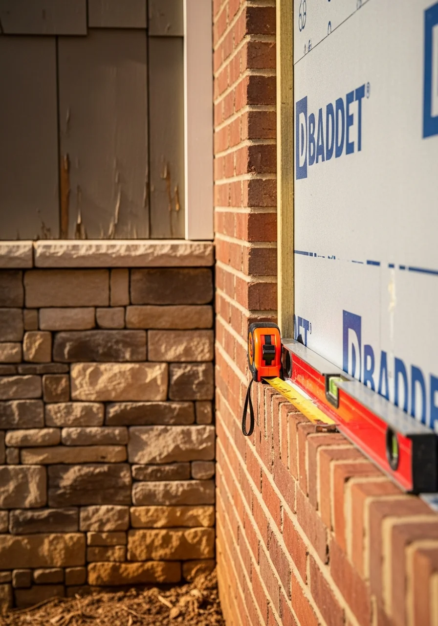 Contractor inspecting and measuring exterior siding on a Cobb County home.