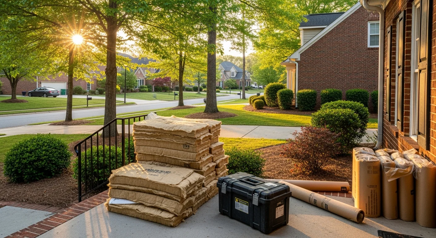 New residential construction in a Cumming neighborhood with brick homes and mature landscaping along a tree-lined street.